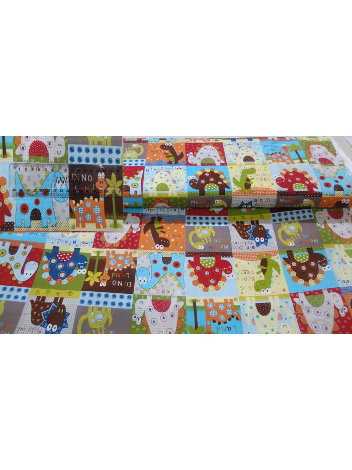 PATCHWORK DINOS BAUMWOLLSTOFF DINOSAURIER - Bunt