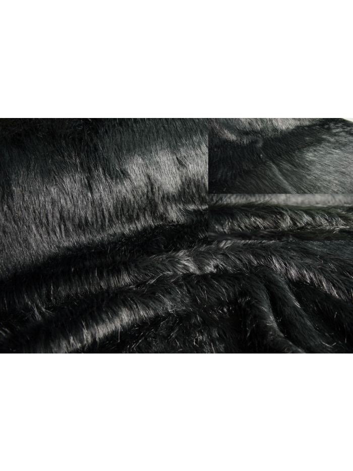 ITALIEN DESIGNER MAMMUT ZOTTEL FELL STOFF LANGHAAR - Schwarz/glanzschwarz