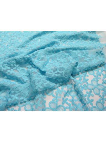 BAUMWOLLE ORGANZA SPITZE BLUMEN SPITZENSTOFF - Aqua